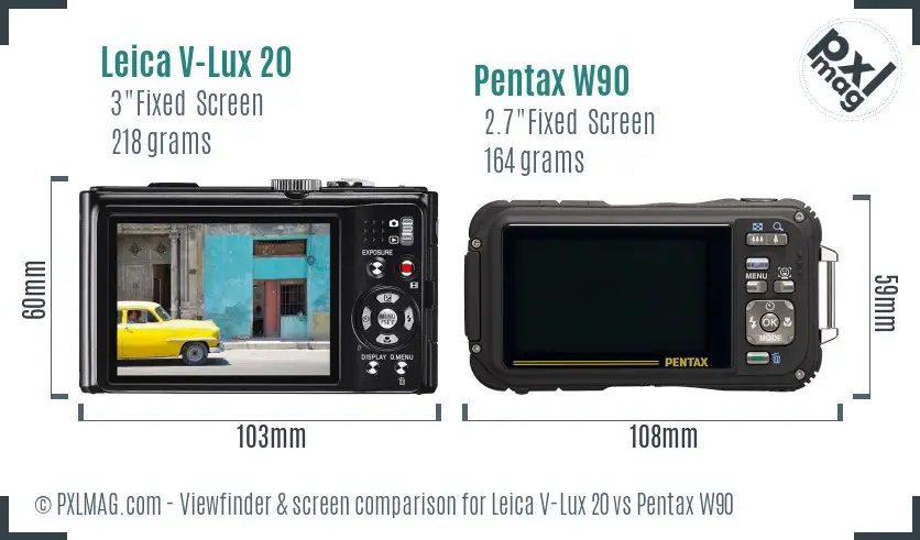 Leica V-Lux 20 vs Pentax W90 Screen and Viewfinder comparison