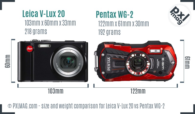 Leica V-Lux 20 vs Pentax WG-2 size comparison
