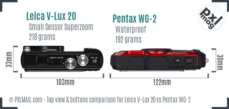 Leica V-Lux 20 vs Pentax WG-2 top view buttons comparison