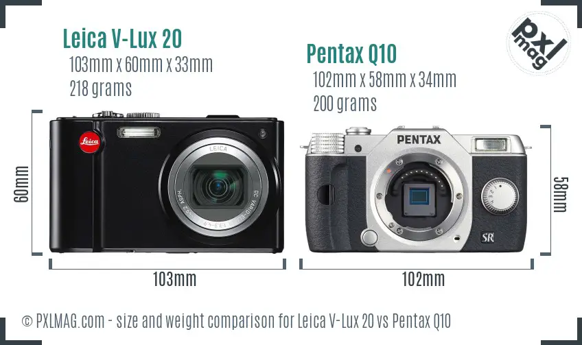Leica V-Lux 20 vs Pentax Q10 size comparison