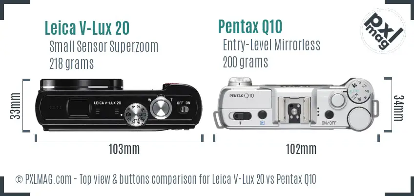 Leica V-Lux 20 vs Pentax Q10 top view buttons comparison