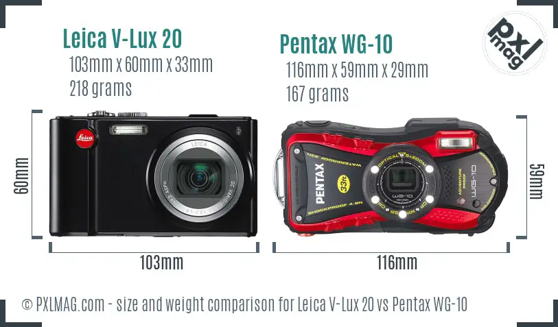 Leica V-Lux 20 vs Pentax WG-10 size comparison Leica V-Lux 20 vs Pentax WG-10 size comparison