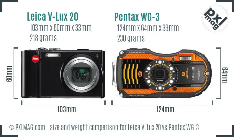 Leica V-Lux 20 vs Pentax WG-3 size comparison