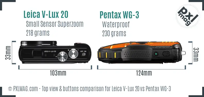 Leica V-Lux 20 vs Pentax WG-3 top view buttons comparison