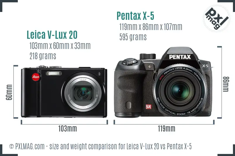 Leica V-Lux 20 vs Pentax X-5 size comparison