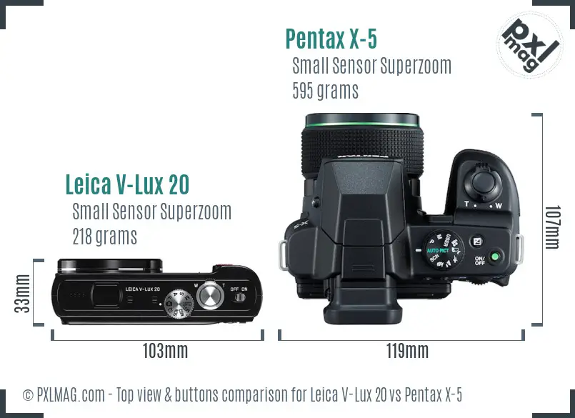 Leica V-Lux 20 vs Pentax X-5 top view buttons comparison