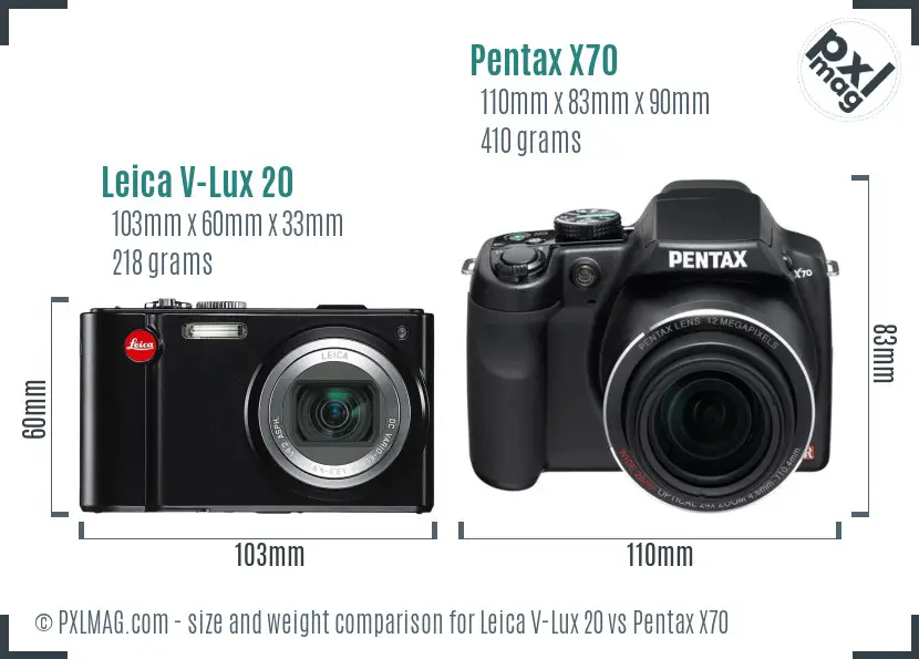 Leica V-Lux 20 vs Pentax X70 size comparison