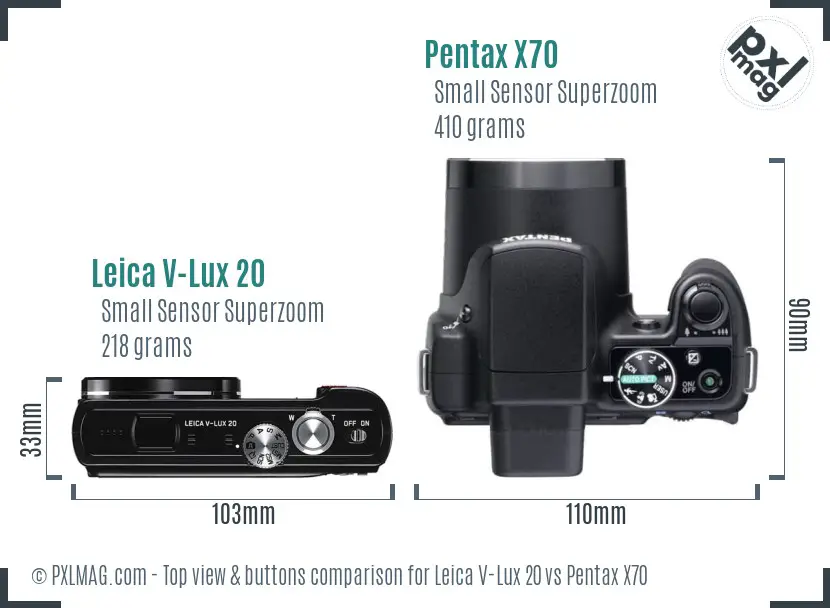 Leica V-Lux 20 vs Pentax X70 top view buttons comparison