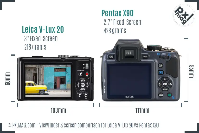 Leica V-Lux 20 vs Pentax X90 Screen and Viewfinder comparison