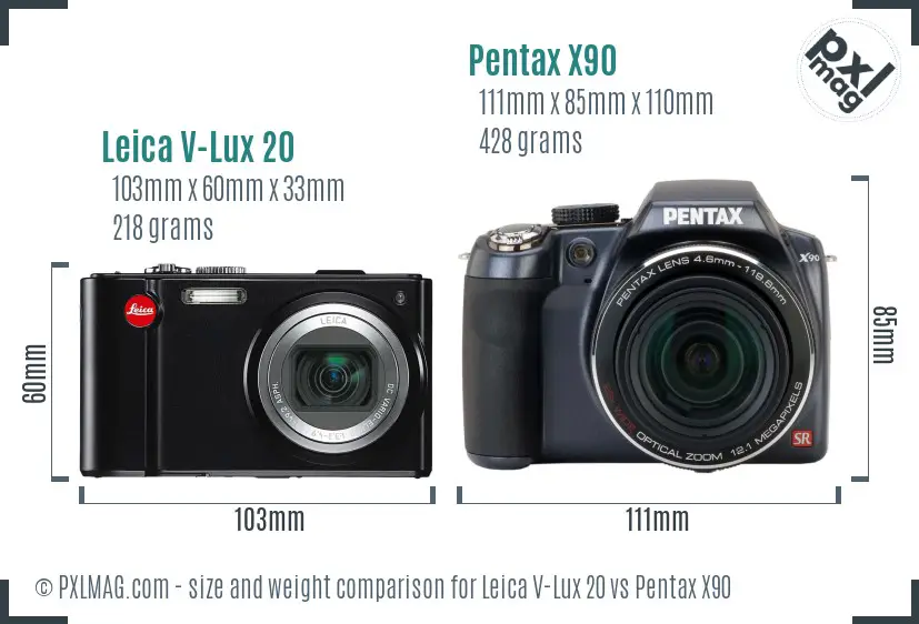 Leica V-Lux 20 vs Pentax X90 size comparison