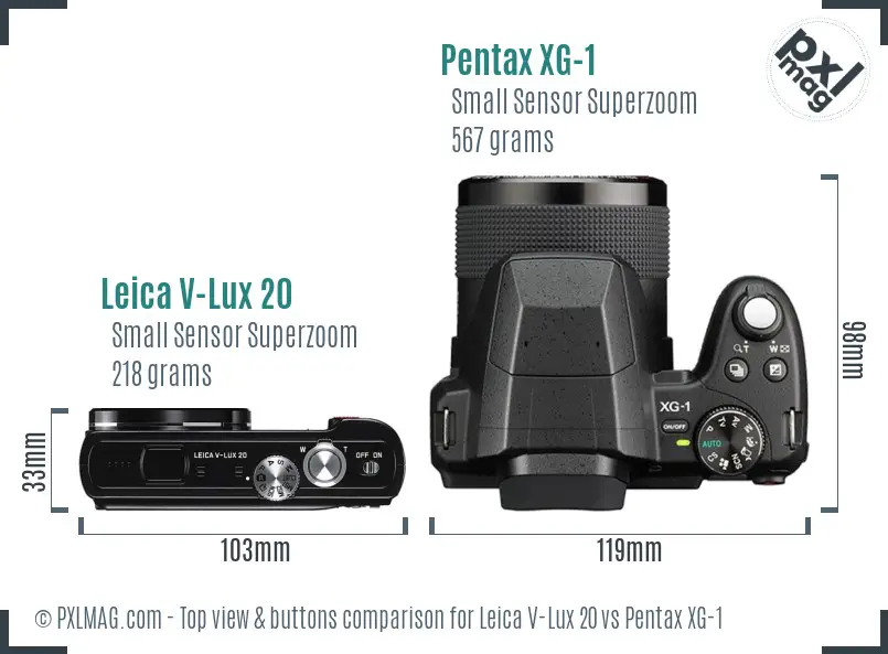 Leica V-Lux 20 vs Pentax XG-1 top view buttons comparison