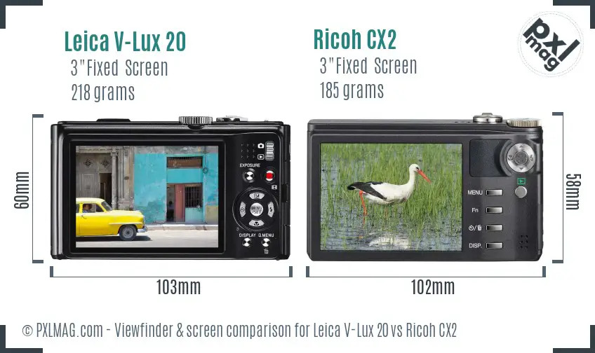 Leica V-Lux 20 vs Ricoh CX2 Screen and Viewfinder comparison
