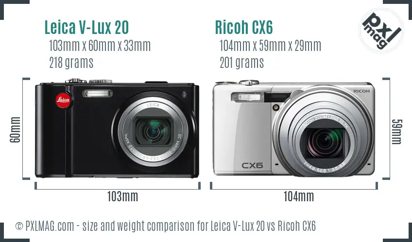 Leica V-Lux 20 vs Ricoh CX6 size comparison