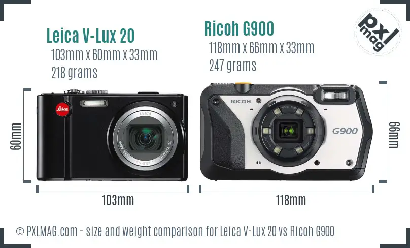 Leica V-Lux 20 vs Ricoh G900 size comparison