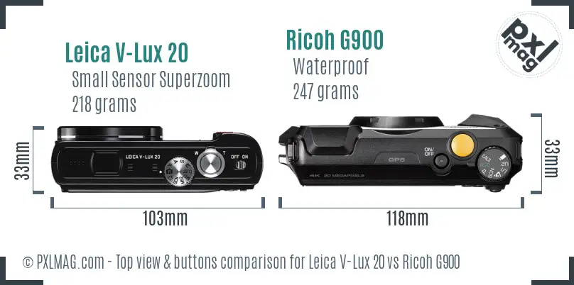 Leica V-Lux 20 vs Ricoh G900 top view buttons comparison