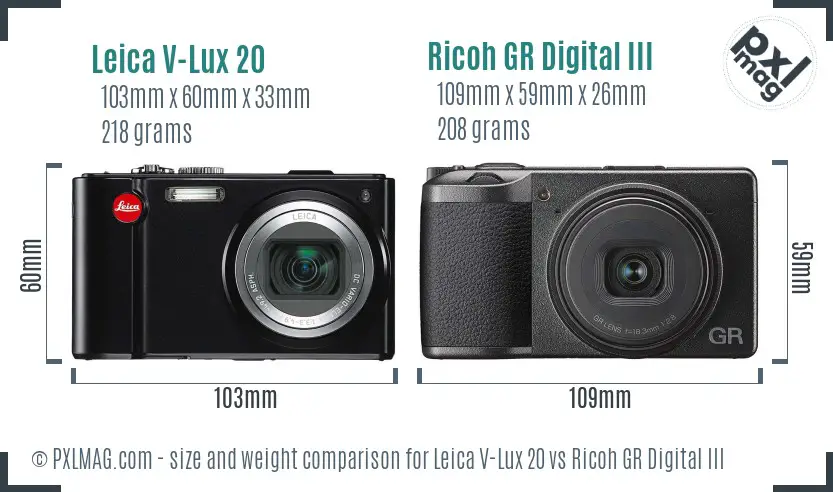 Leica V-Lux 20 vs Ricoh GR Digital III size comparison Leica V-Lux 20 vs Ricoh GR Digital III size comparison