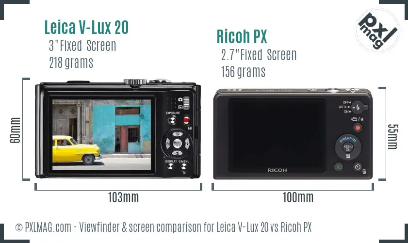 Leica V-Lux 20 vs Ricoh PX Screen and Viewfinder comparison