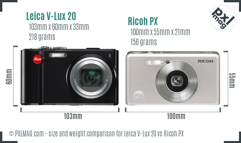 Leica V-Lux 20 vs Ricoh PX size comparison