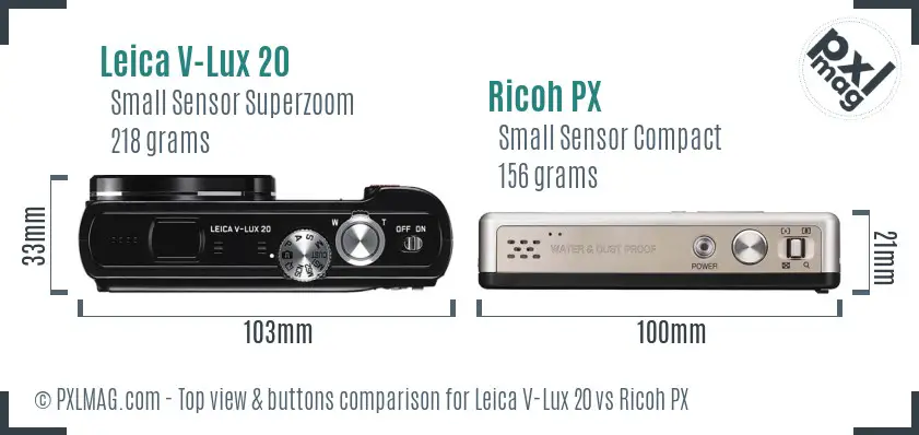 Leica V-Lux 20 vs Ricoh PX top view buttons comparison