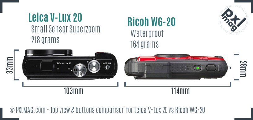 Leica V-Lux 20 vs Ricoh WG-20 top view buttons comparison