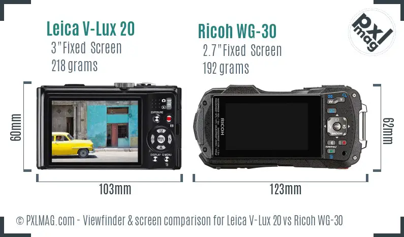 Leica V-Lux 20 vs Ricoh WG-30 Screen and Viewfinder comparison