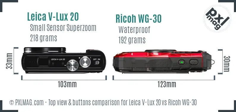 Leica V-Lux 20 vs Ricoh WG-30 top view buttons comparison