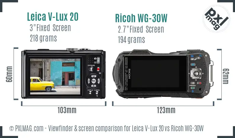 Leica V-Lux 20 vs Ricoh WG-30W Screen and Viewfinder comparison