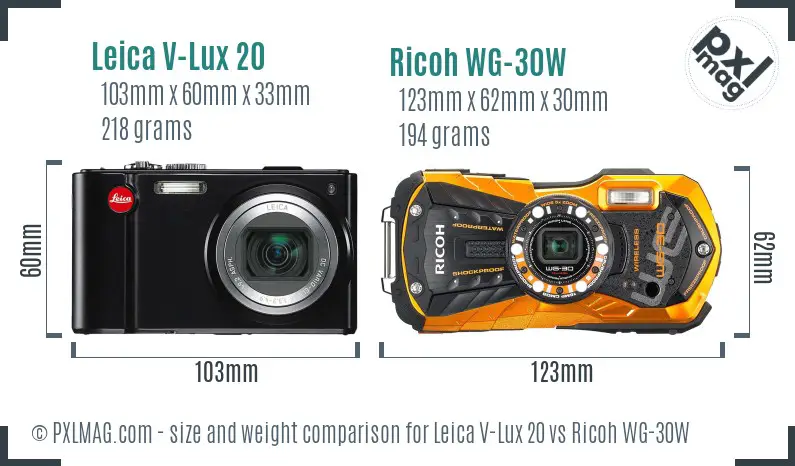 Leica V-Lux 20 vs Ricoh WG-30W size comparison