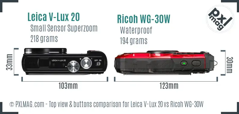 Leica V-Lux 20 vs Ricoh WG-30W top view buttons comparison