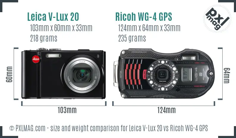 Leica V-Lux 20 vs Ricoh WG-4 GPS size comparison