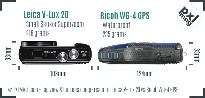 Leica V-Lux 20 vs Ricoh WG-4 GPS top view buttons comparison