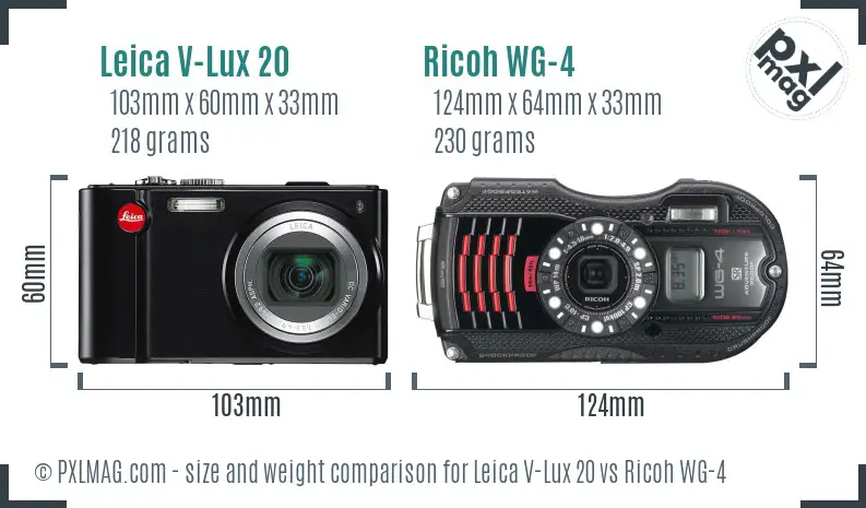 Leica V-Lux 20 vs Ricoh WG-4 size comparison
