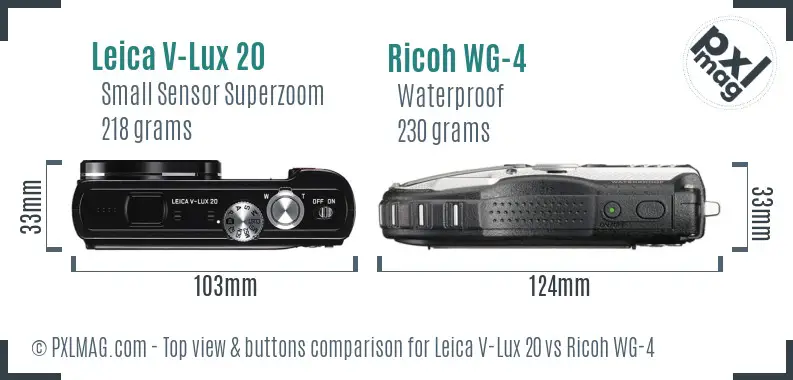 Leica V-Lux 20 vs Ricoh WG-4 top view buttons comparison