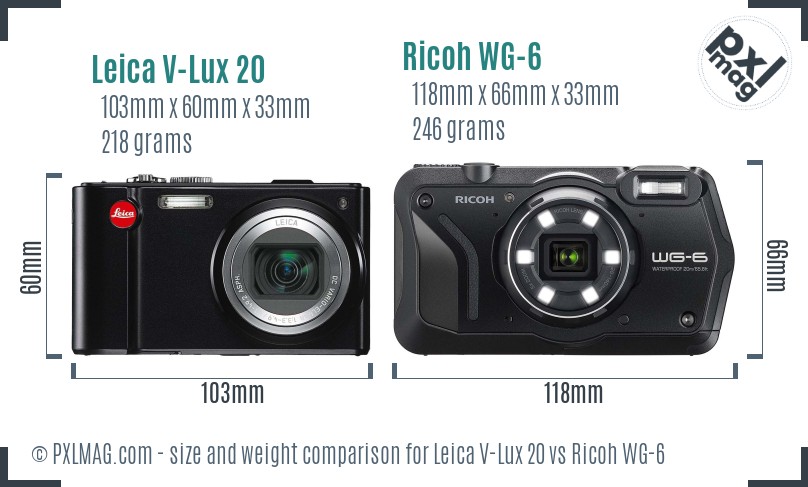 Leica V-Lux 20 vs Ricoh WG-6 size comparison