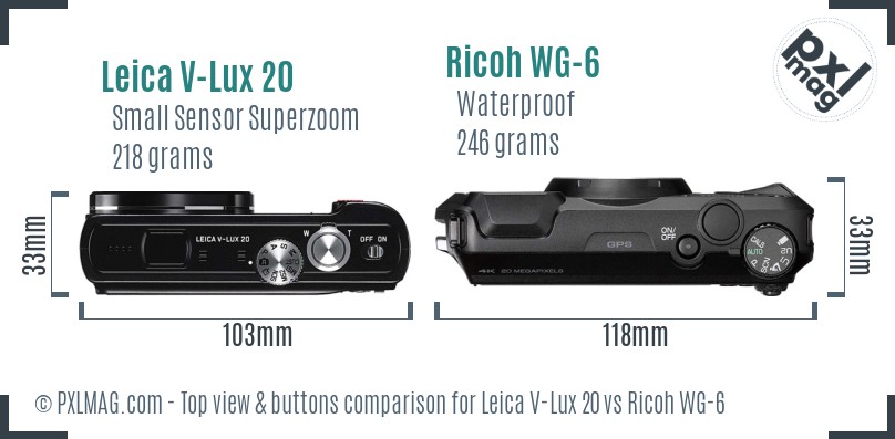 Leica V-Lux 20 vs Ricoh WG-6 top view buttons comparison