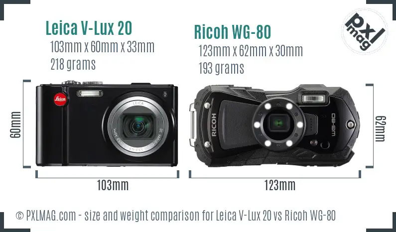 Leica V-Lux 20 vs Ricoh WG-80 size comparison