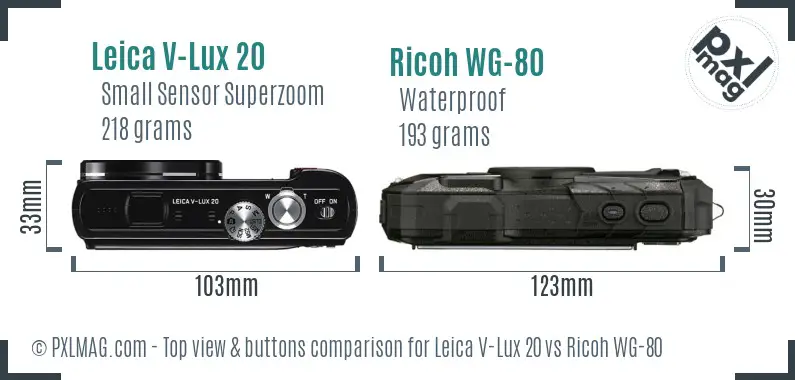 Leica V-Lux 20 vs Ricoh WG-80 top view buttons comparison