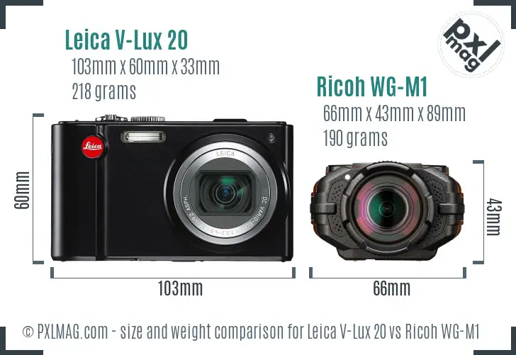 Leica V-Lux 20 vs Ricoh WG-M1 size comparison