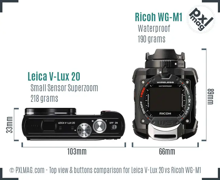 Leica V-Lux 20 vs Ricoh WG-M1 top view buttons comparison