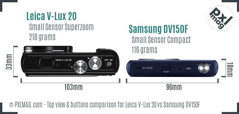Leica V-Lux 20 vs Samsung DV150F top view buttons comparison Leica V-Lux 20 vs Samsung DV150F top view buttons comparison