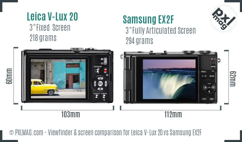 Leica V-Lux 20 vs Samsung EX2F Screen and Viewfinder comparison