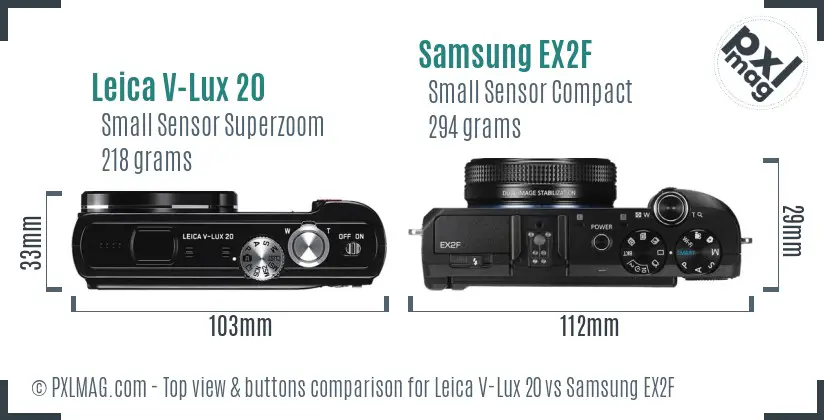Leica V-Lux 20 vs Samsung EX2F top view buttons comparison