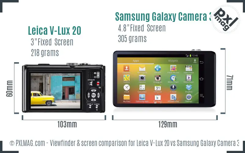 Leica V-Lux 20 vs Samsung Galaxy Camera 3G Screen and Viewfinder comparison