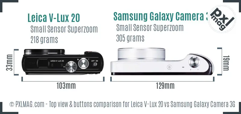 Leica V-Lux 20 vs Samsung Galaxy Camera 3G top view buttons comparison