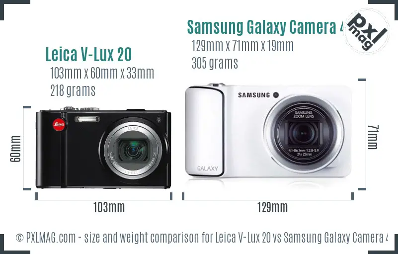 Leica V-Lux 20 vs Samsung Galaxy Camera 4G size comparison