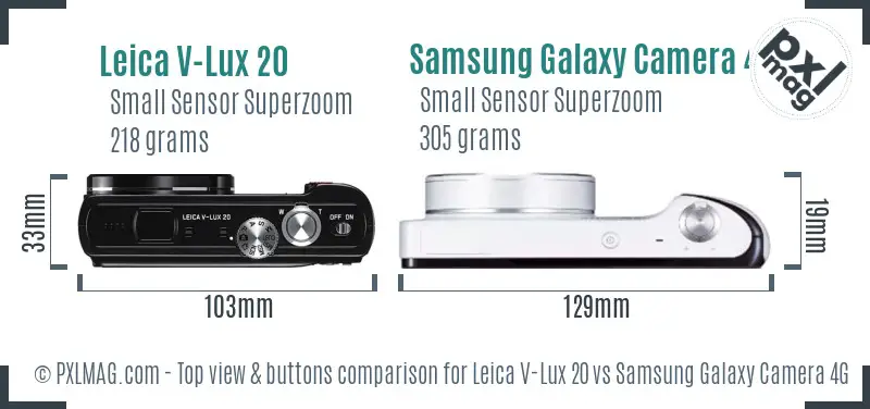 Leica V-Lux 20 vs Samsung Galaxy Camera 4G top view buttons comparison