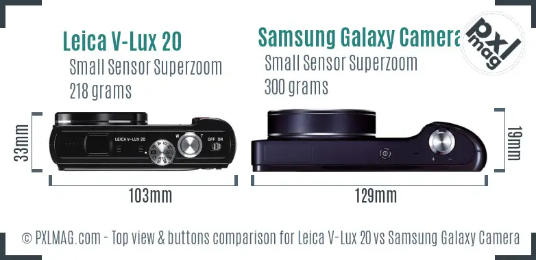 Leica V-Lux 20 vs Samsung Galaxy Camera top view buttons comparison