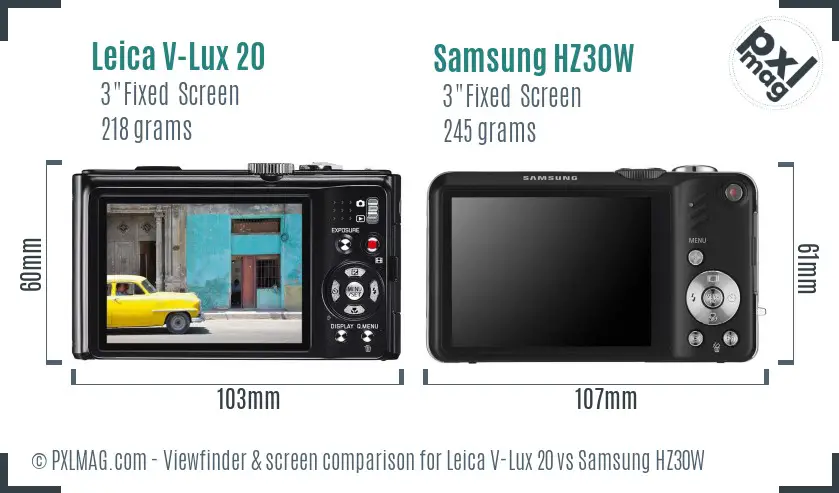 Leica V-Lux 20 vs Samsung HZ30W Screen and Viewfinder comparison