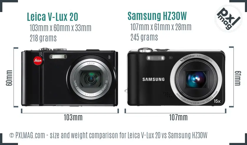 Leica V-Lux 20 vs Samsung HZ30W size comparison