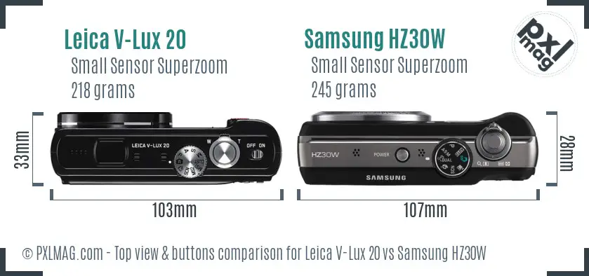 Leica V-Lux 20 vs Samsung HZ30W top view buttons comparison